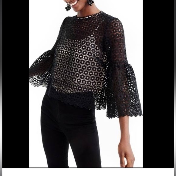 J. Crew Tops - Lovely J Crew eyelet top with built in cami beautiful black netting fabric